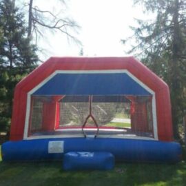 Blue and red bounce house